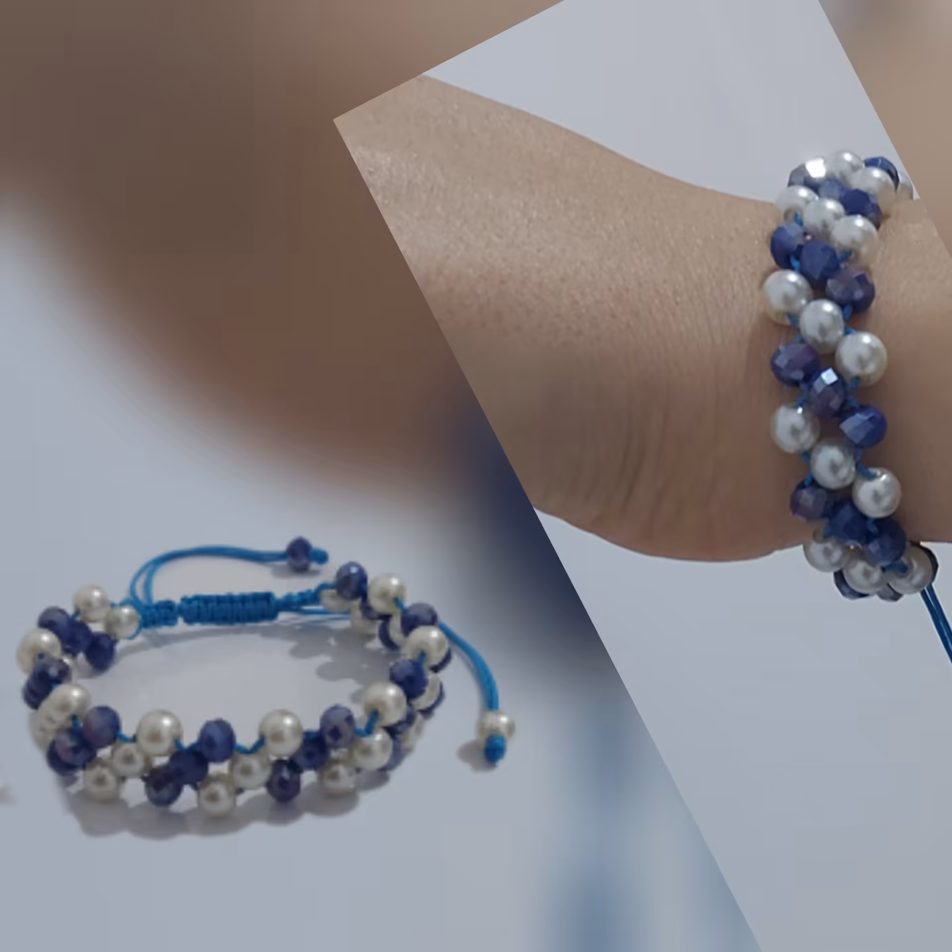 دستبند گره کشویی کریستالی و مرواریدی