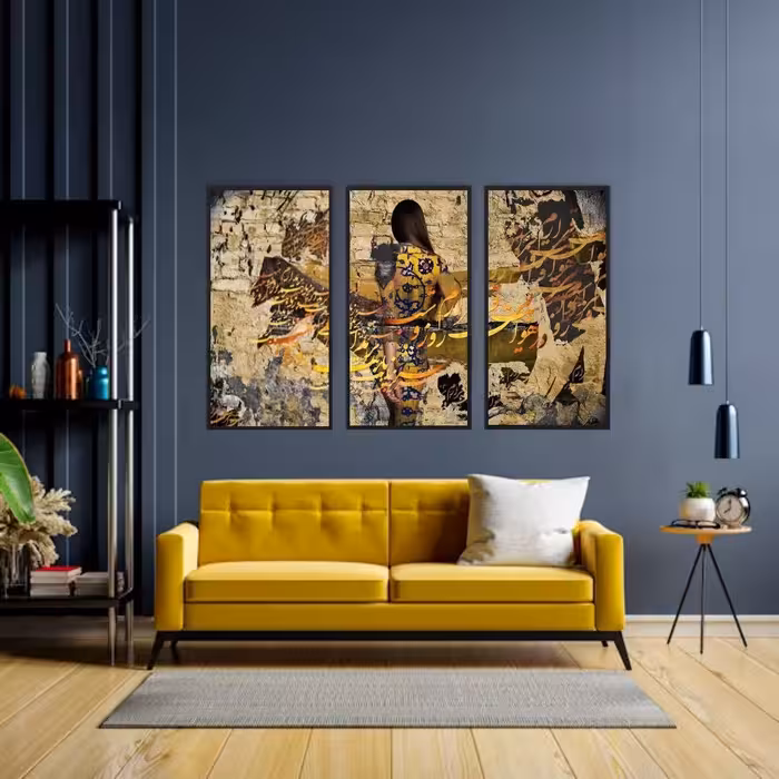 تابلو دکوراتیو مولانا درهوایت بی قرارم 3تکه هرتکه سایز 40در70