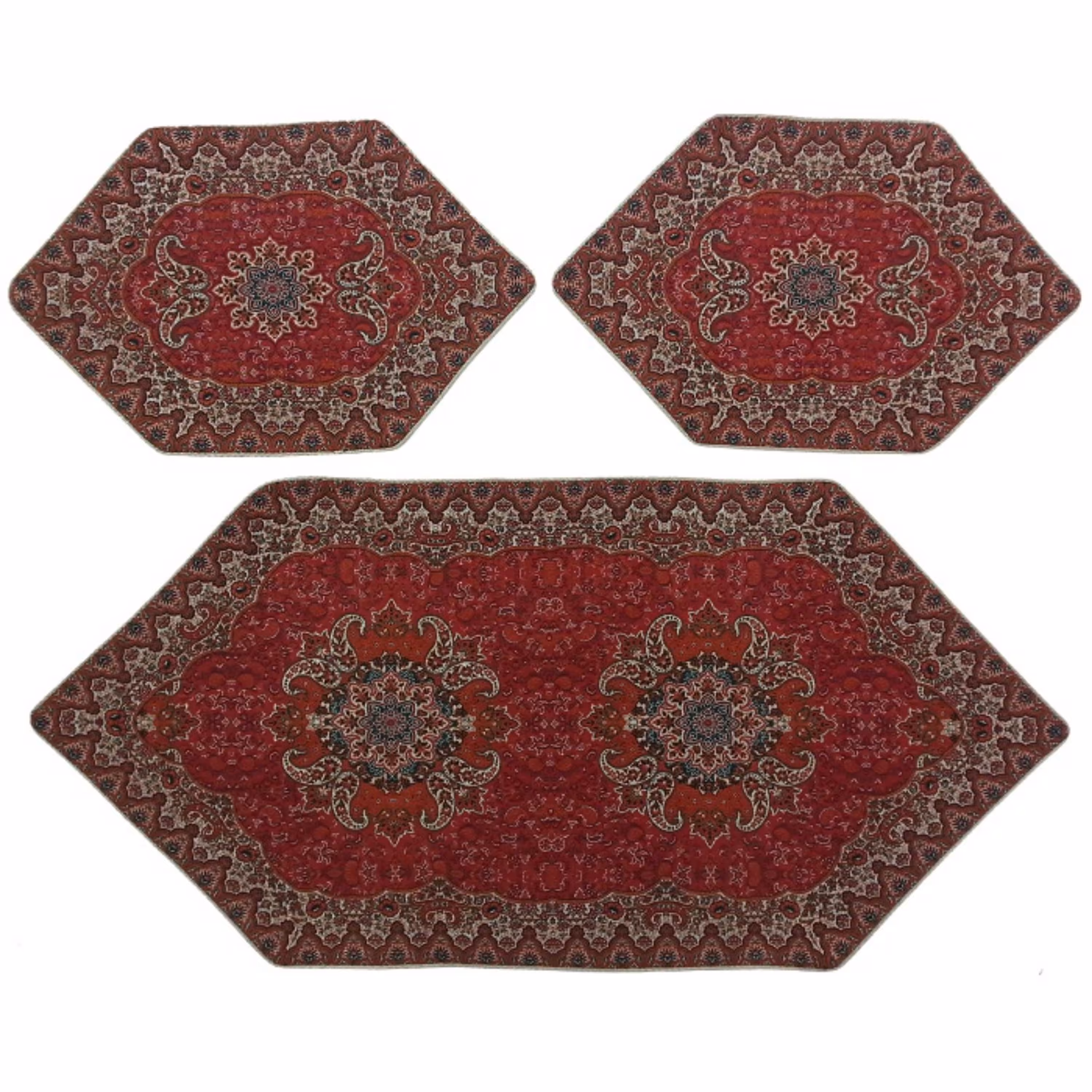 رومیزی سرویس ترمه   کد TRSETE52  نفیس  رنگ قرمز  آستر زرشکی