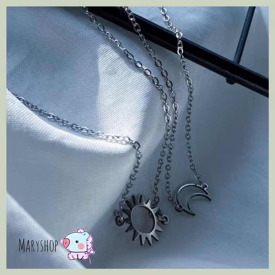 گردنبند ست ماه وخورشید استیل ورنگ ثابت نقره ایی رنگ