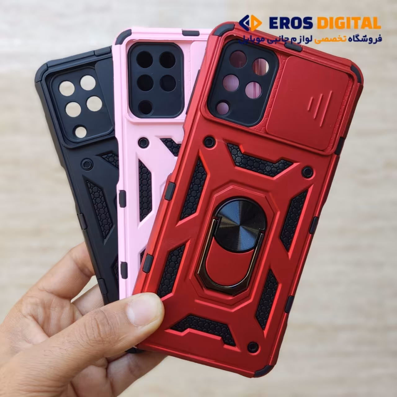 قاب ضد ضربه گوشی A22 4G محافظ لنز دار کشویی تاندربولت - قرمز روشن