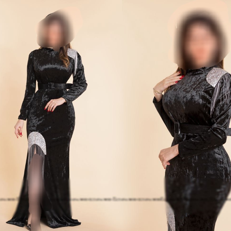 لباس مجلسی بلند چاک دار مخمل طاووس رنگبندی جدید کرم مشکی