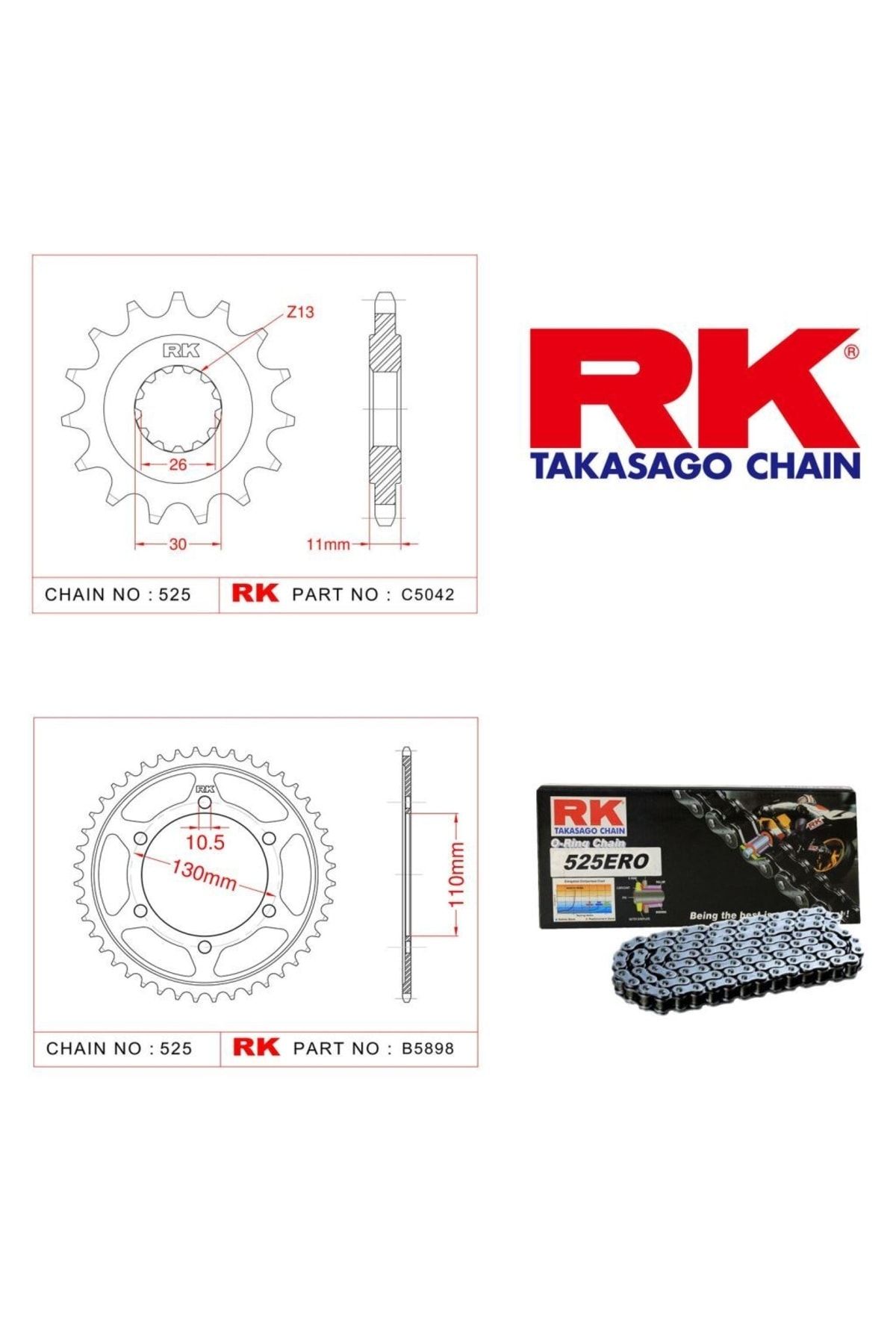 TRACER 700 RK GAIN GEAR مجموعه 525 ERO O RING 16 43T 2016 2019 Yamaha