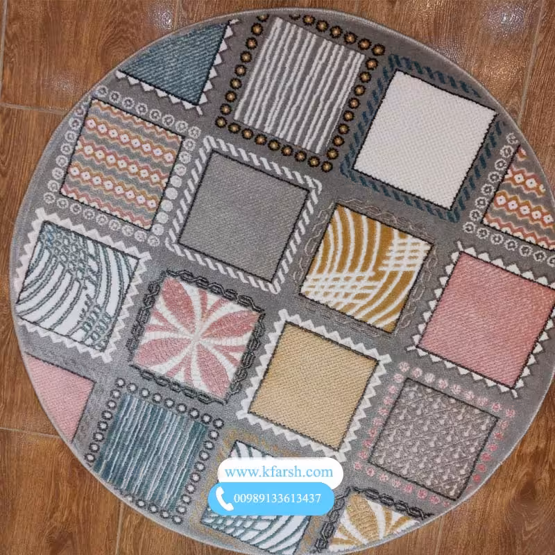 فرش گرد فانتزی گلبرجسته طرح ترک