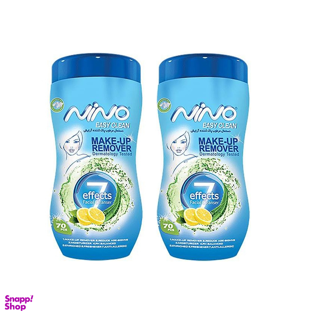 دستمال مرطوب آرایش نینو (Nino) مدل کمر باریک بسته 48 عددی مجموعه 2 عددی