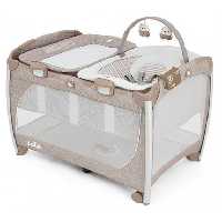 تخت و پارک فول با گهواره ویبره دار جویی کرم قهوه ای Joie Excursion Change & Bounce Tan Stripe
