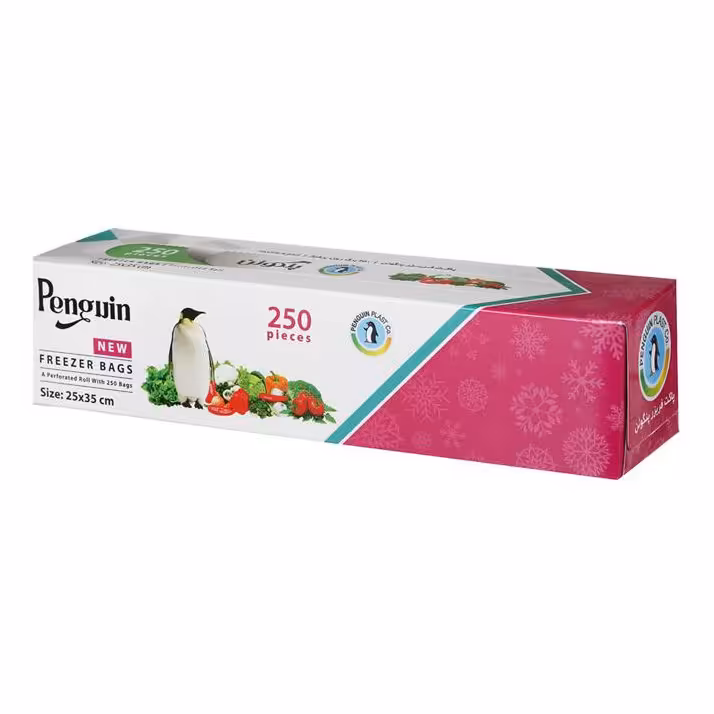 کیسه فریزر رولی 250 برگ سایز 25 در 35 پنگوئن کارتن حاوی 50 بسته