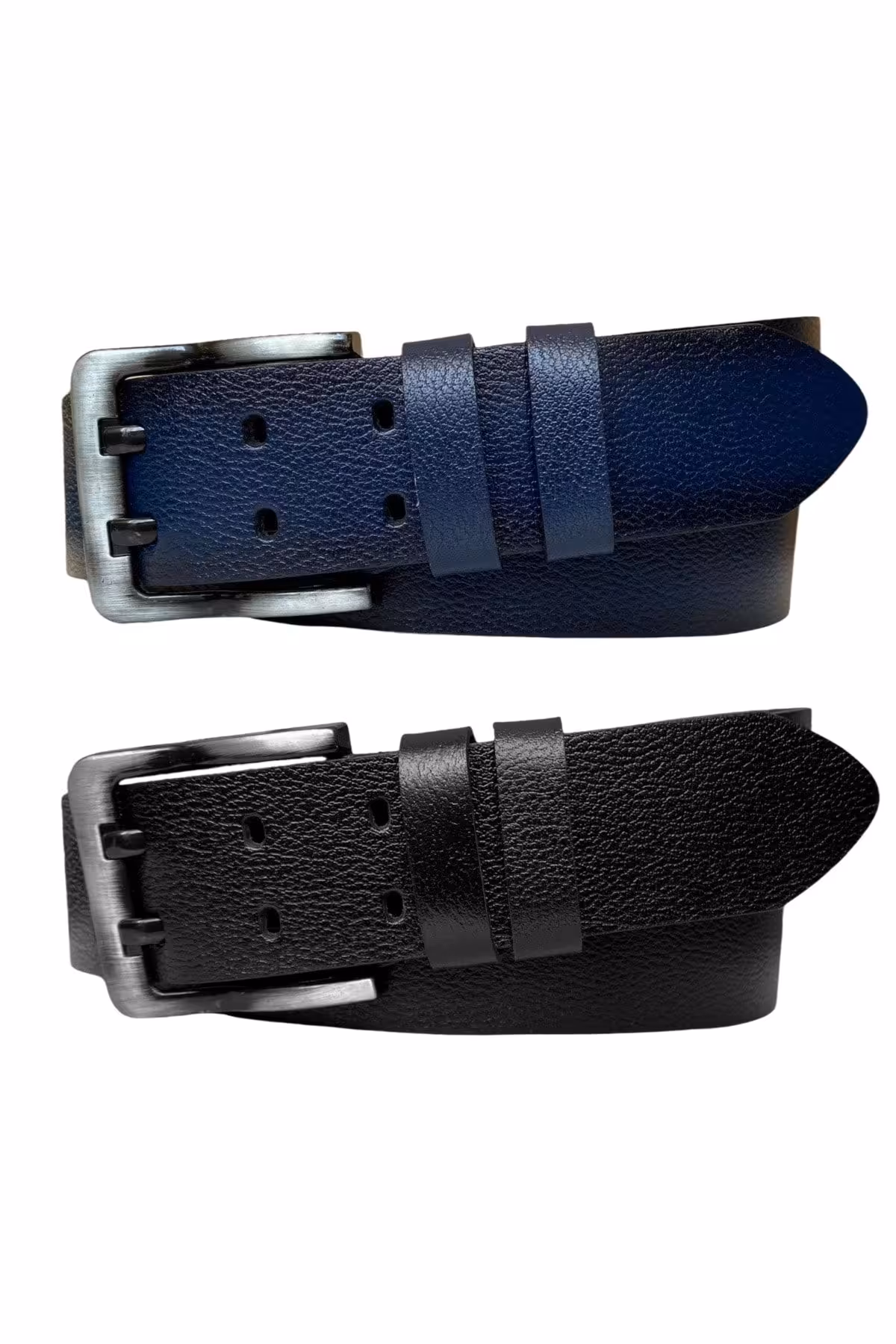 کمربند مشکی مردانه و زنانه 100% چرم اصل ست دو زبانه 2 تایی جین یک تکه 4.5 سانتی متری اسپرت آبی سرمه ای GoDeri