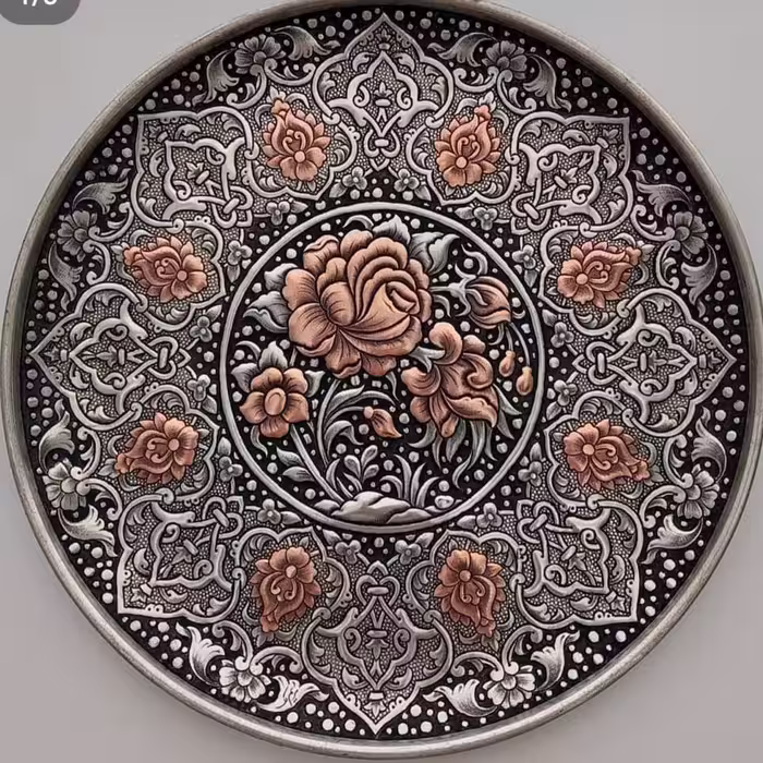 دیوارکوب  قلمزنی، سینی مسی 40 سانتی