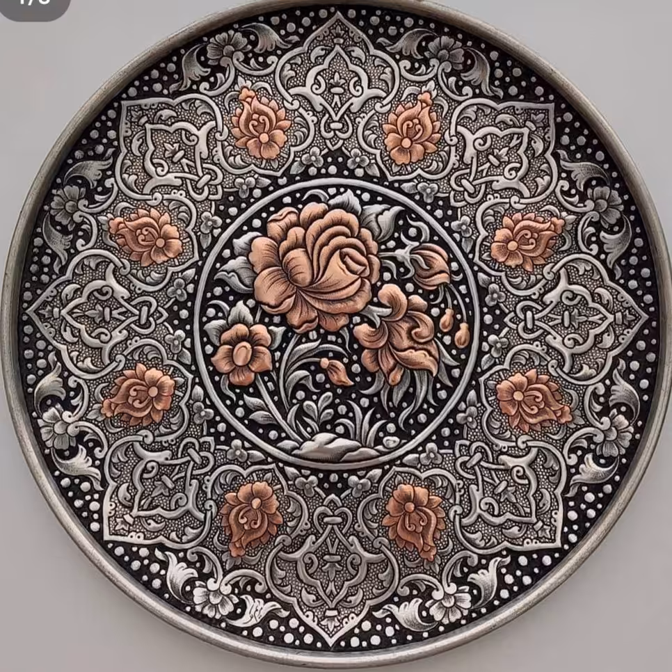 دیوارکوب  قلمزنی، سینی مسی 40 سانتی