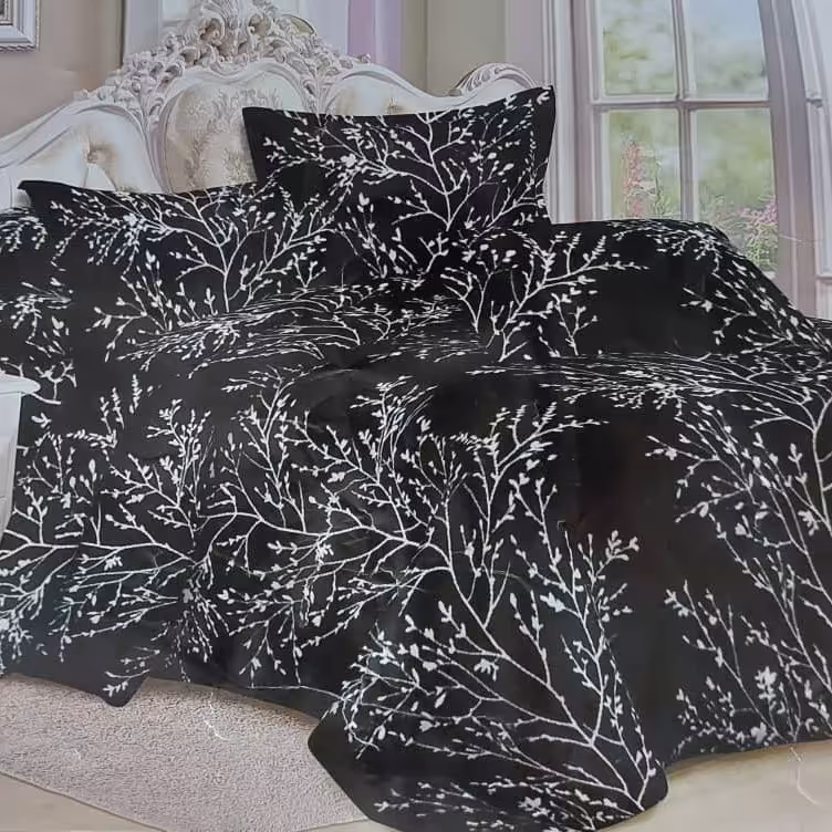 روتختی دونفره جنس عالی 6 تیکه طرح جدید شکوفه مشکی