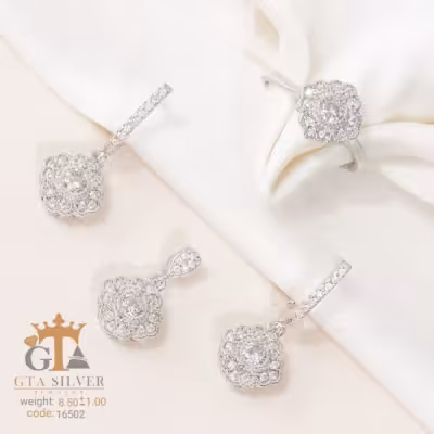 نیم ست نقره زنانه قالب ایتالیایی طرح طلا کد 16502