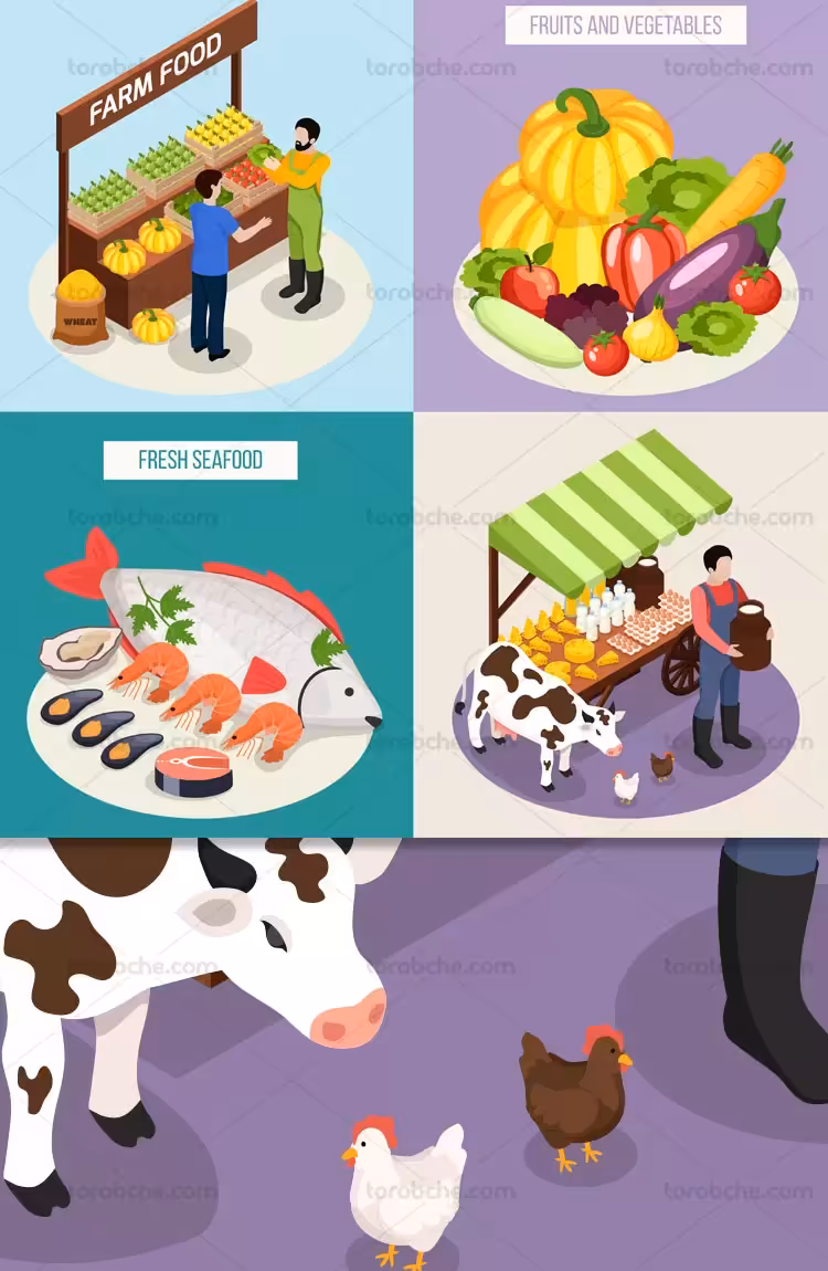 وکتور فروش محصولات کشاورزی و دامی | گرافیک با طعم تربچه