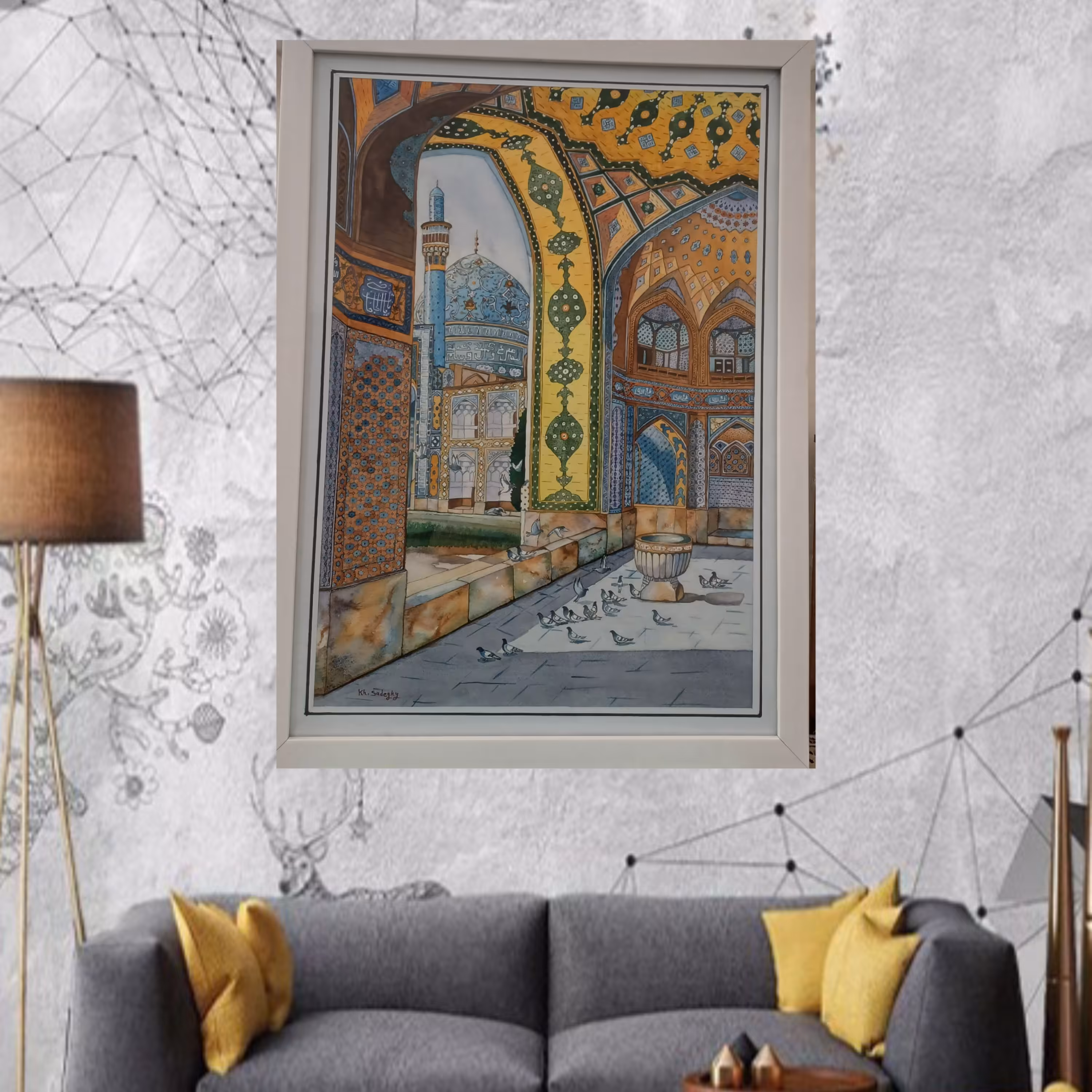 تابلوی آبرنگ مسجد امام صادق اصفهان ..اثری بسیاری زیبا و چشم نواز 