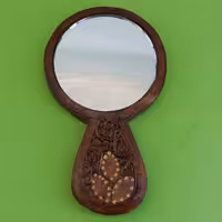 آینه دستی معرق چوبی با چرم