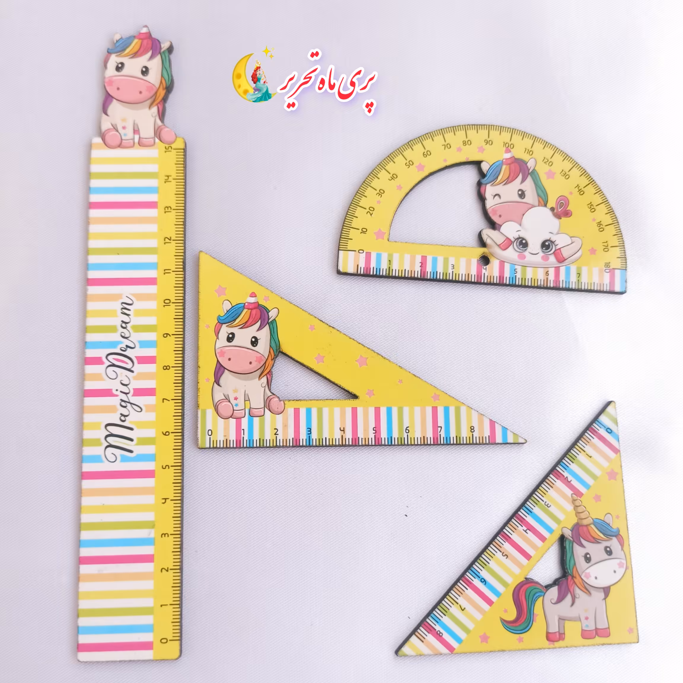 ست  ریاضی چوبی. 4تیکه. شامل خط کش. دو نوع گونیا و نقاله.ارسال سریع.بسته بندی شیک.اشانتیون