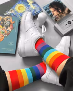 جوراب رنگین کمونی ساقدار نخ پنبه فری سایز