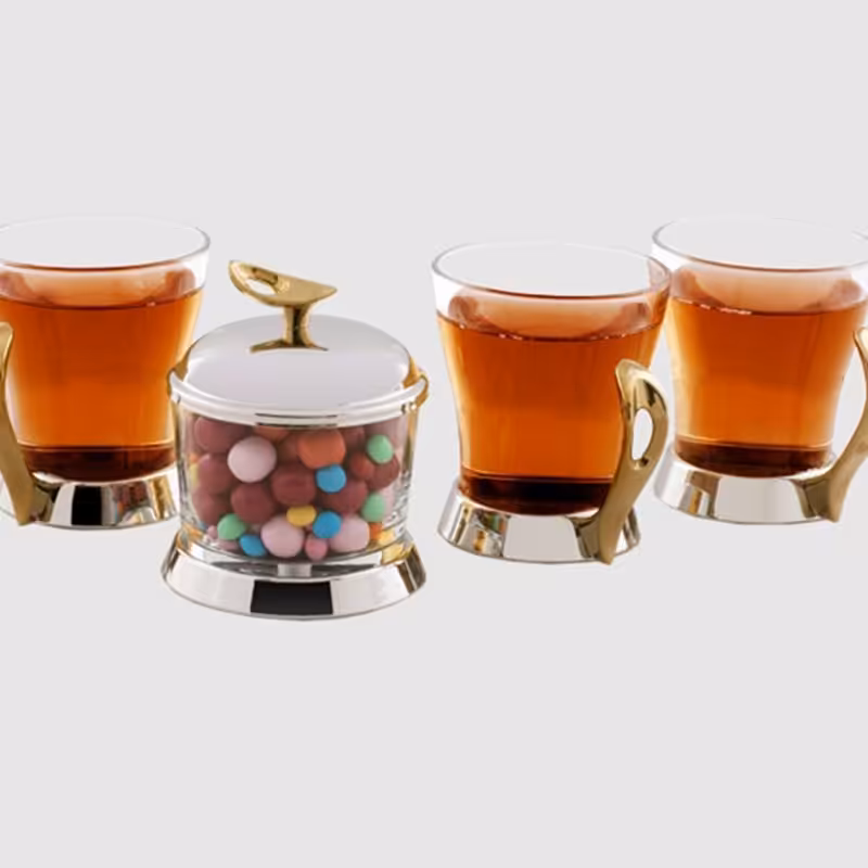 ست چایخوری با قندان قایقی طلایی یونیک مدل 3865