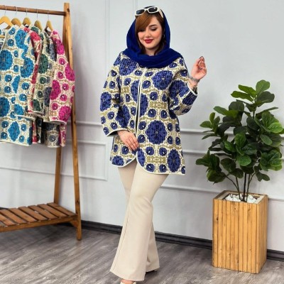 مانتو کتی تافته مدل گلپر - کد 2452