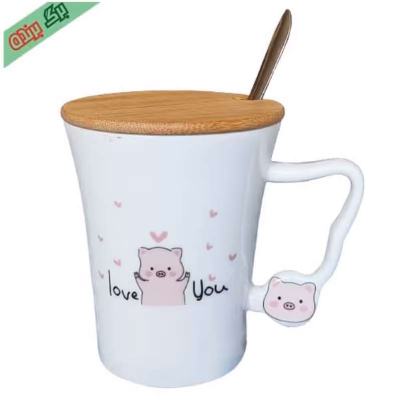 ماگ سرامیکی درب بامبو قاشق دار