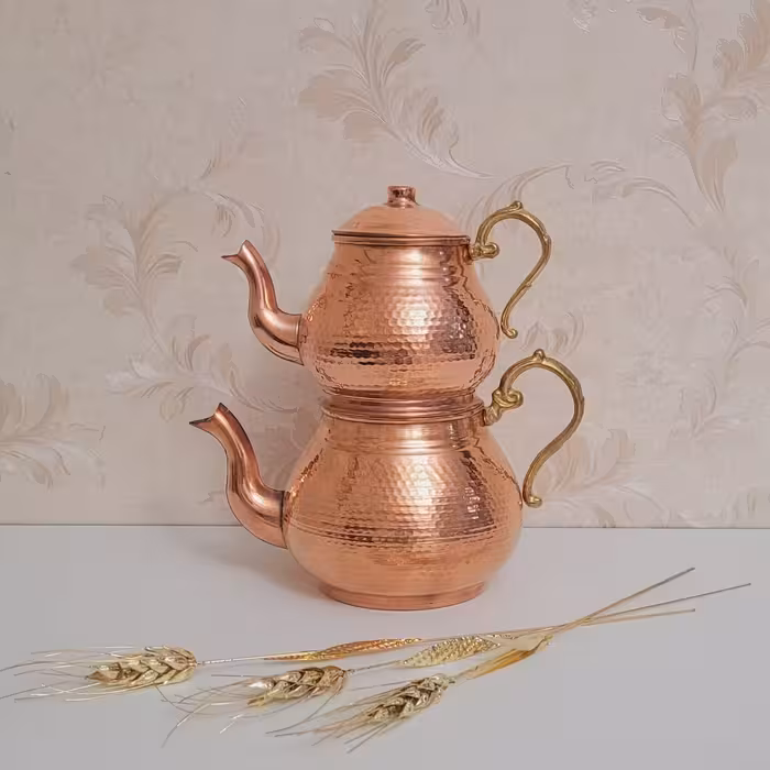 کتری و قوری مسی دسته برنجی مس زنجان 1.5 لیتری