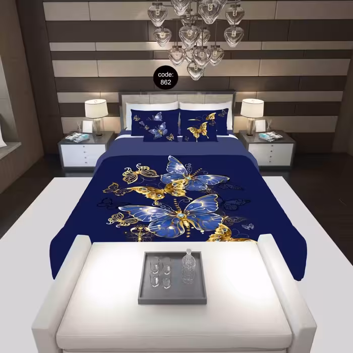 سرویس  روتختی دونفره 8تکه چاپی قابل ست با پرده با انتخاب جنس پارچه کد 862