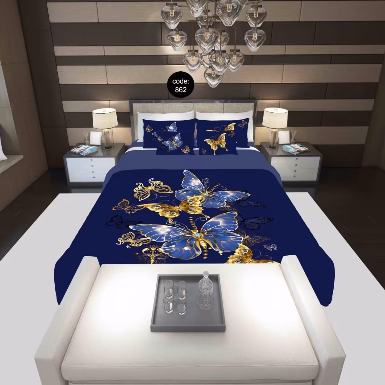 سرویس  روتختی دونفره 8تکه چاپی قابل ست با پرده با انتخاب جنس پارچه کد 862