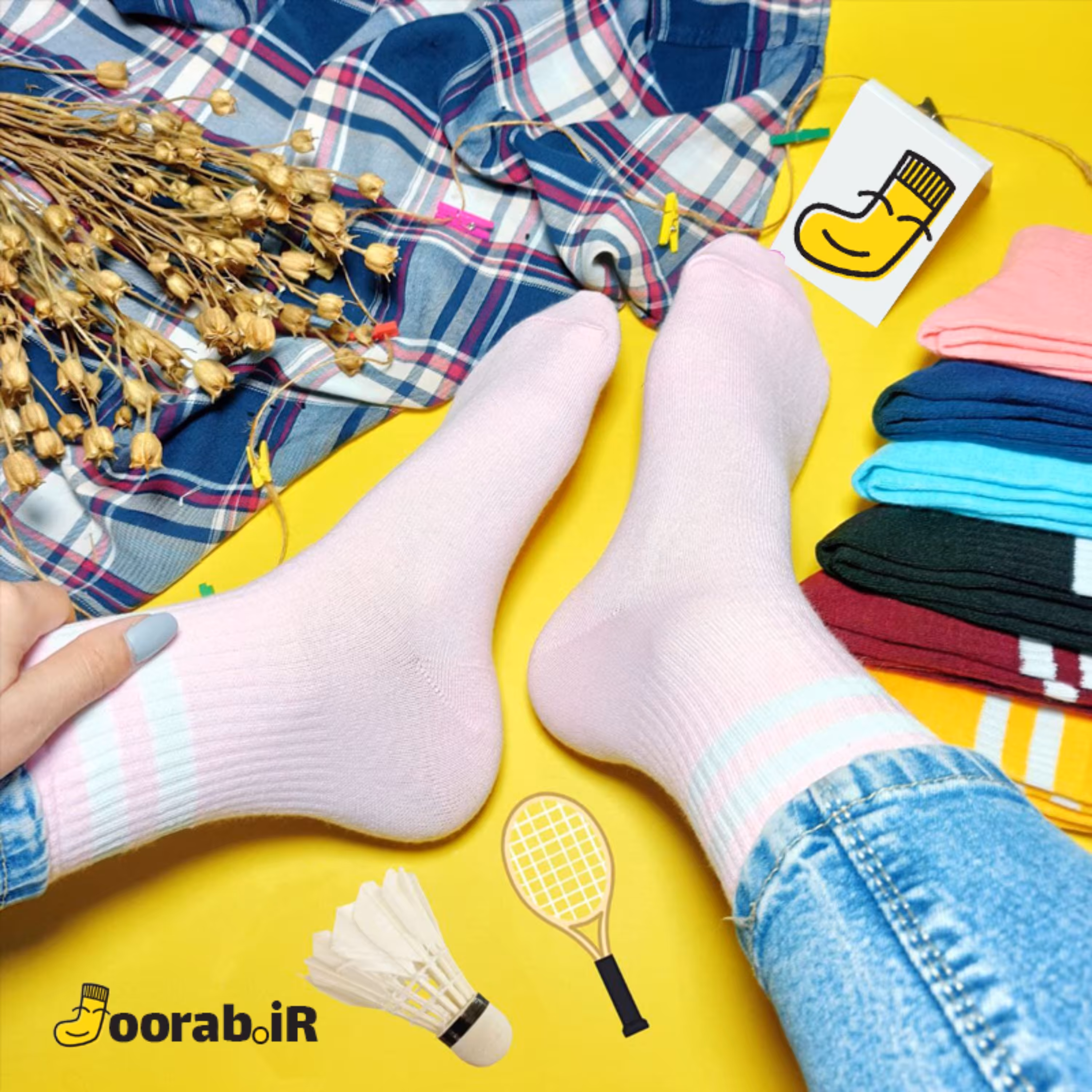 جوراب ساق دار ورزشی طرح دو خط بادنجونی 