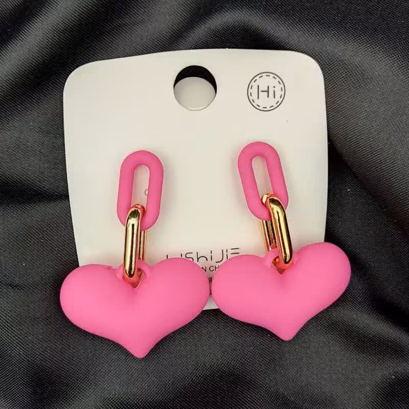 گوشواره دخترانه میخ نقره طرح قلبی صورتی مدل 728 