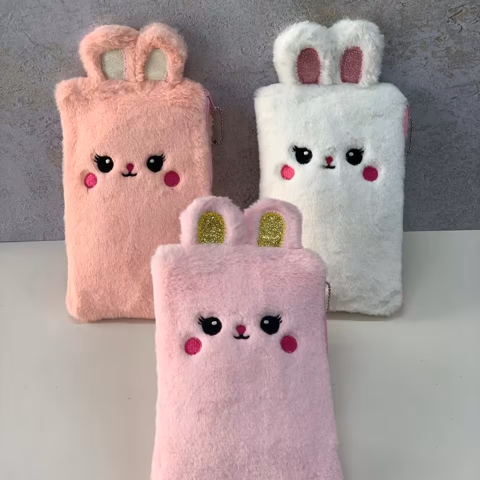 جامدادی پولیشی فانتزی خرگوش گوشدار وارداتی سفید صورتی گلبه ای 