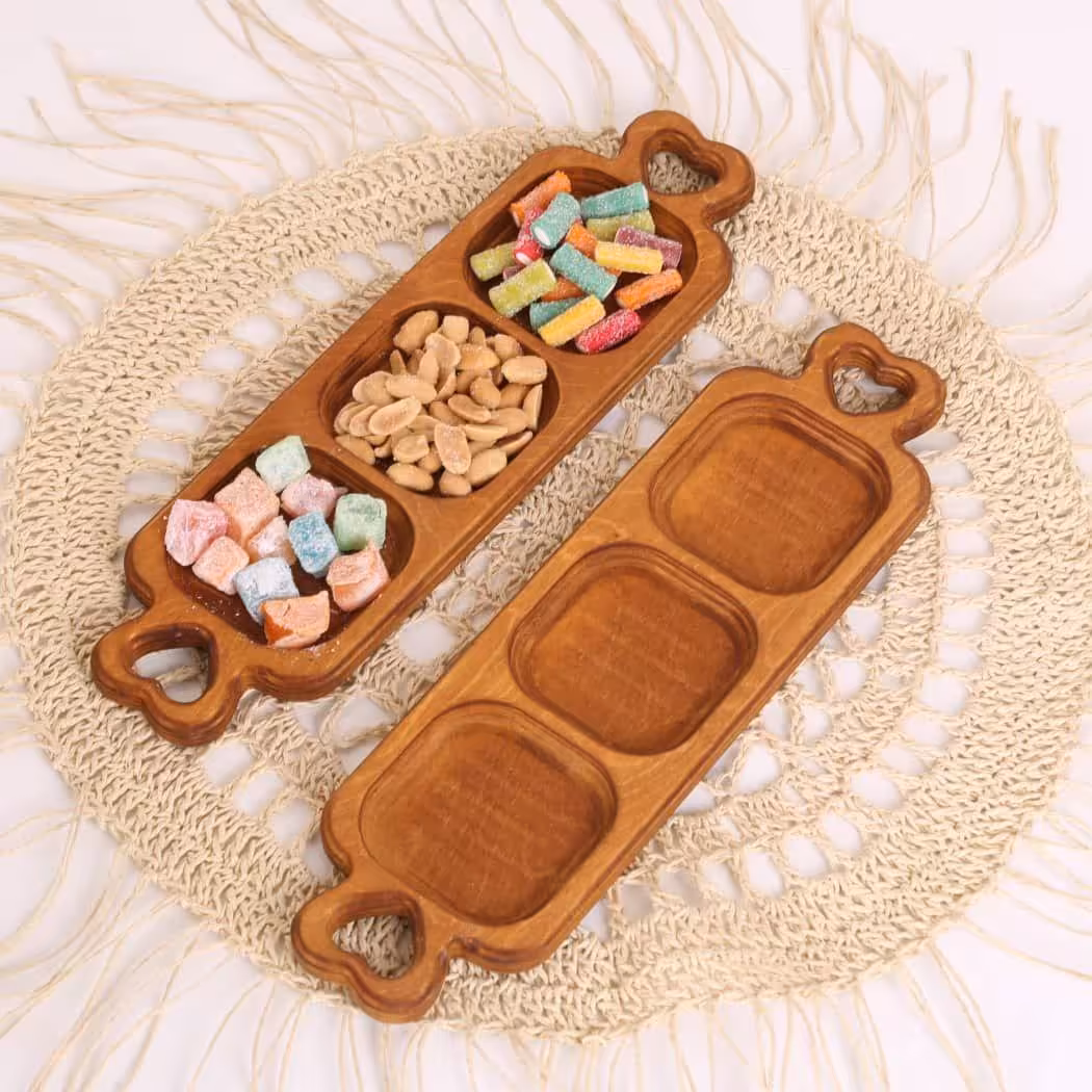 اردوخوری چوبی سه خانه دسته قلبی