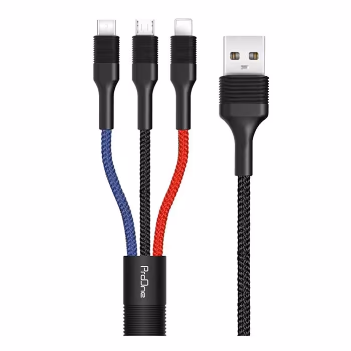 کابل تبدیل USB به Micro-USB/ Type-C/ Lightning پرووان مدل PCC280 طول کابل 1متر