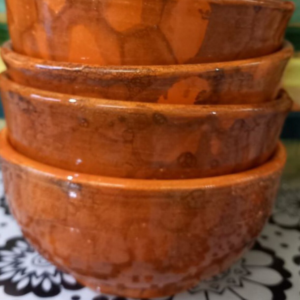 پک 6تایی ماست خوری سفالی نارنجی خوشرنگ طرح حبابی بسیار زیبا