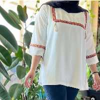 شومیز سفید ابرو بادی  سنتی دوری شده استین سه رپ قد بین 80تا85
