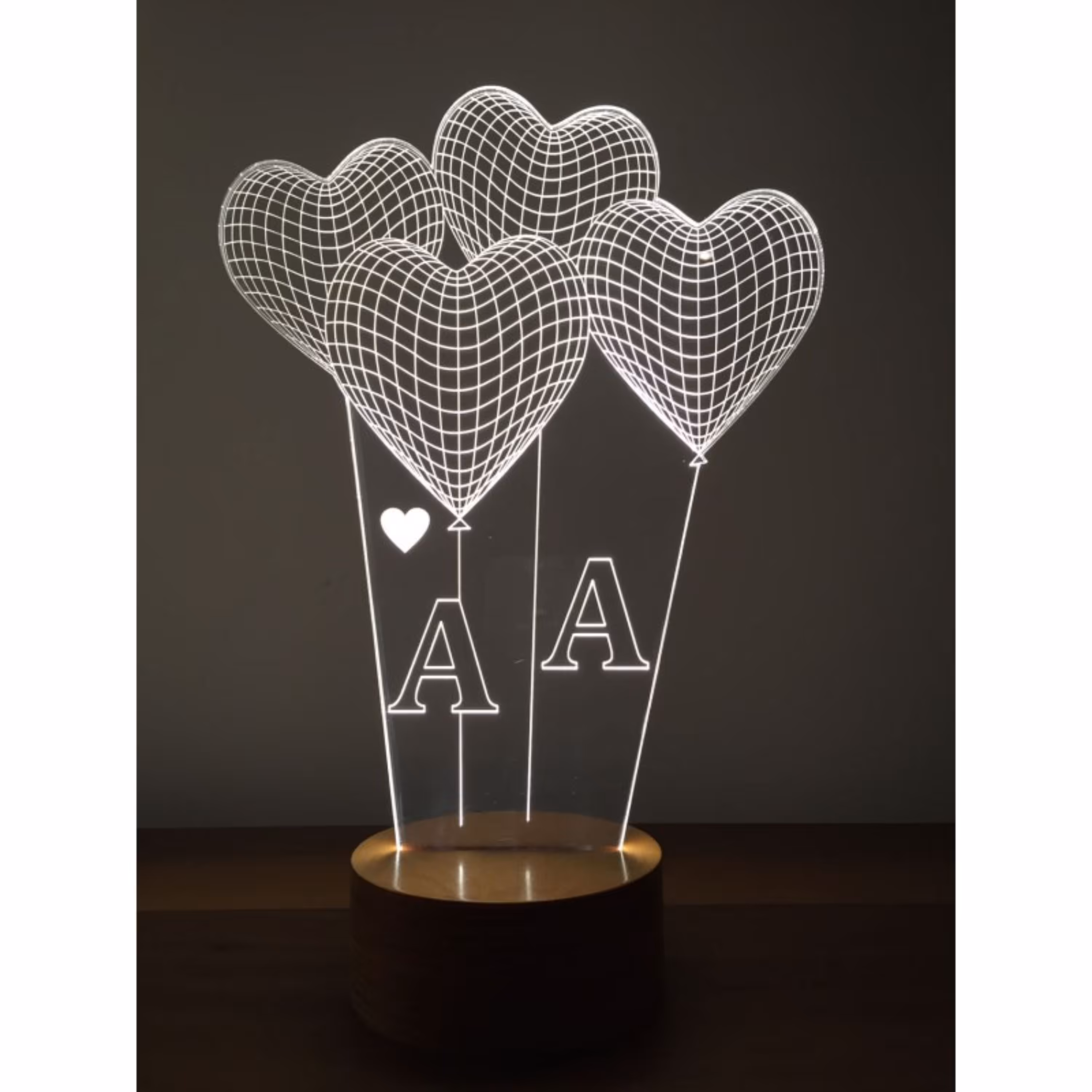 چراخ خواب طرح بالون قلبی با حروف دلخواه شما رنگ سفید