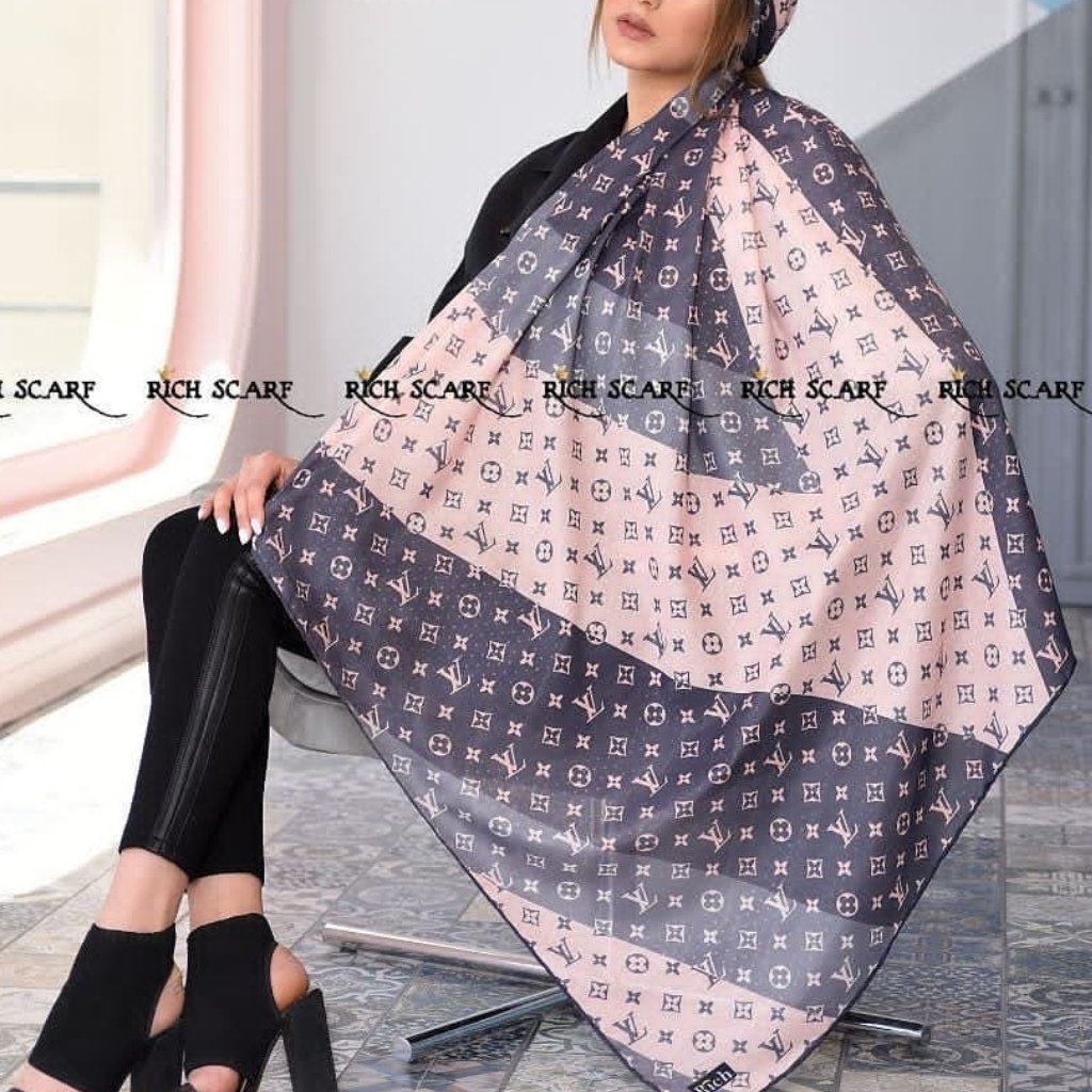 روسری نخی طرح ال وی طوسی صورتی