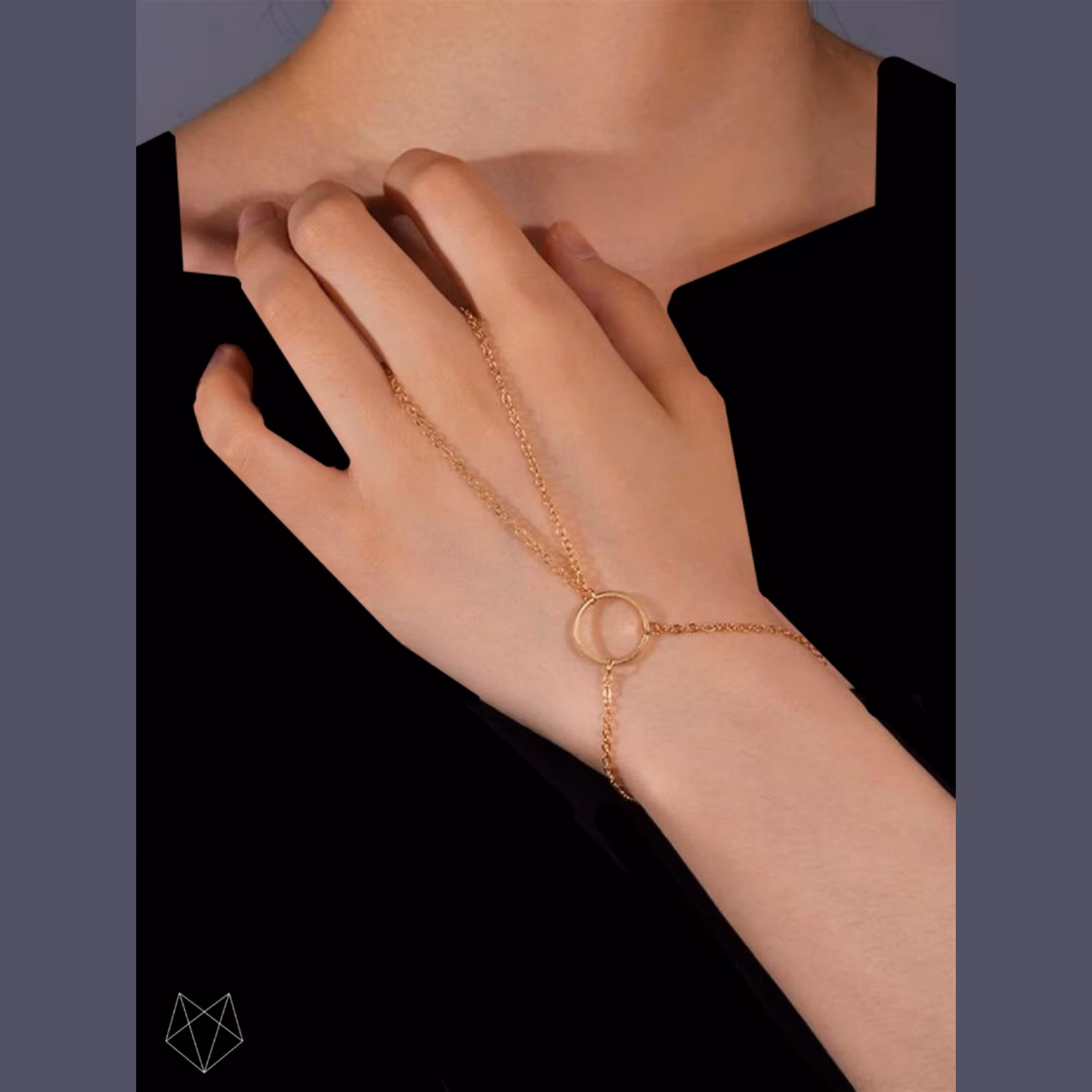 دستبند انگشتری مدل زنجیر و حلقه استیل رنگ ثابت رنگ طلایی 