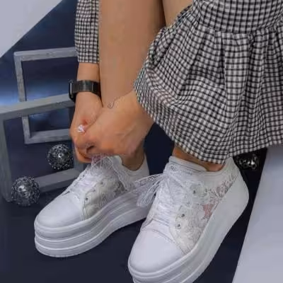 کفش عروس کتانی عروس سفید توری