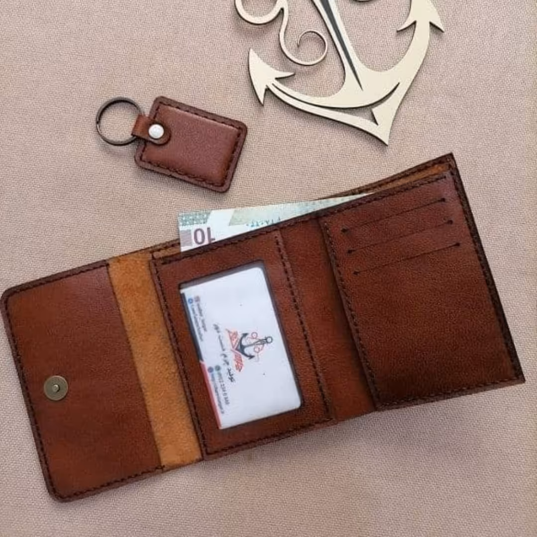 کیف جیبی سه لت چرم طبیعی دست دوز