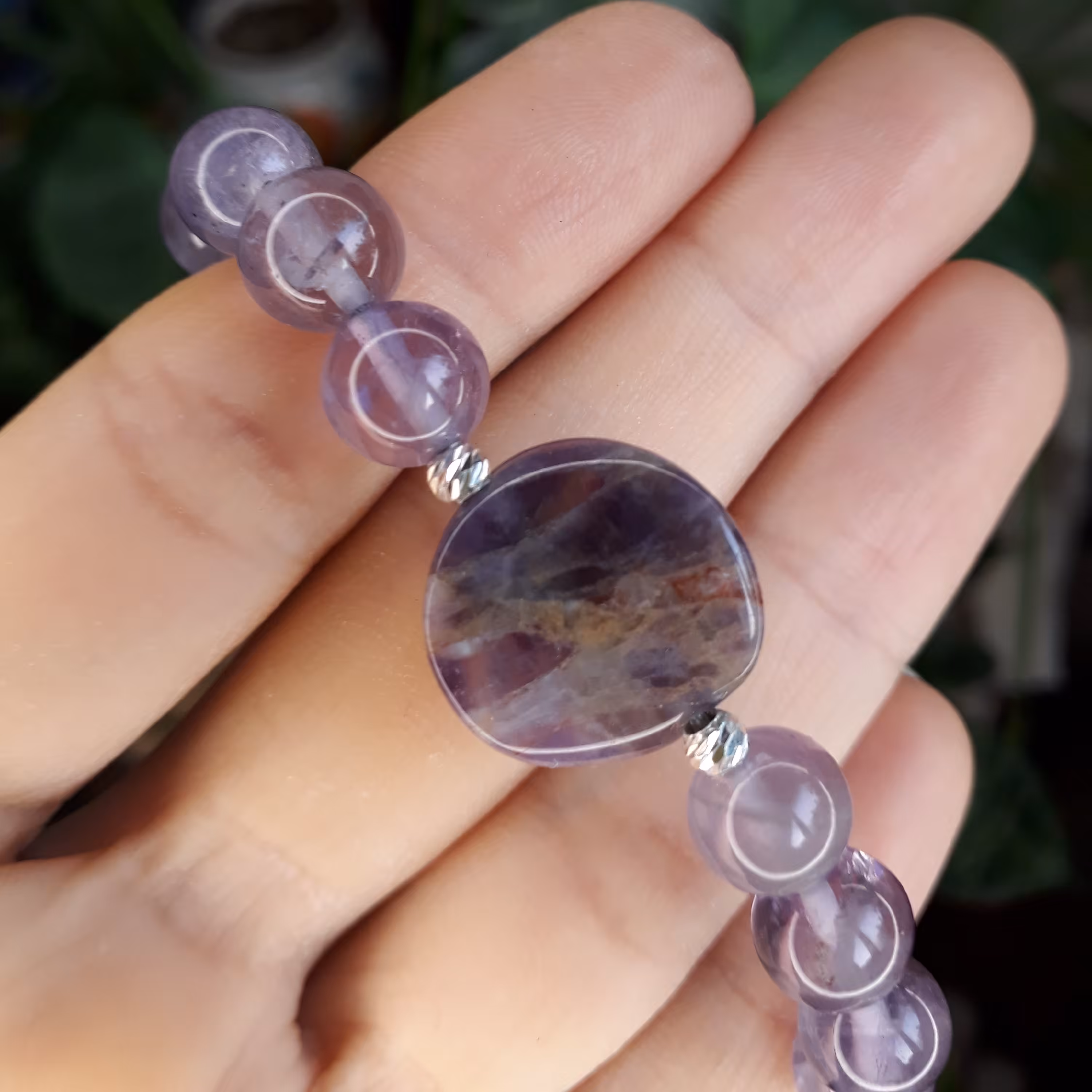 دستبند آمتیست با گوی نقره