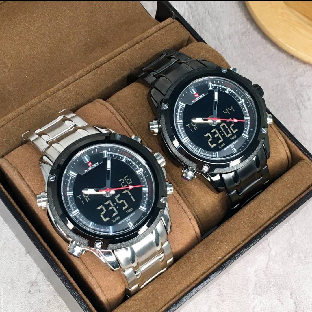 ارسال رایگان ساعت مچی ضد آب دوزمانه تمام استیل naviforce کیفیت عالی ضد خش ضد حساسیت موتور ژاپن