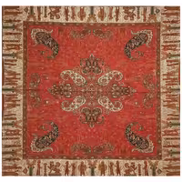 رومیزی ترمه مربع ابریشم  کد TRM29  رنگ قرمز  آستر زرشکی