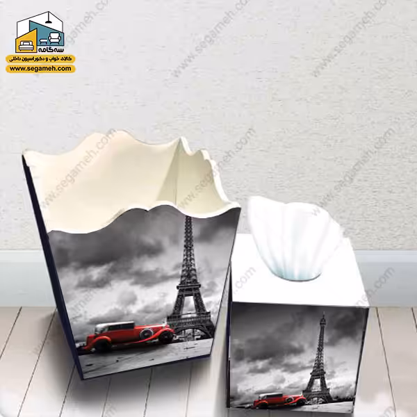 ست سطل زباله و جعبه دستمال لارا مدل برج ایفل - فروشگاه سه گامه