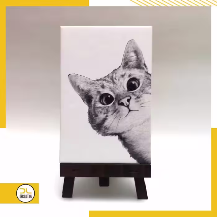 مینی بوم و تابلوی خلاقانه هنری گربه به ابعاد 15x10 به همراه پایه نگهدارنده طرح بوم نقاشی