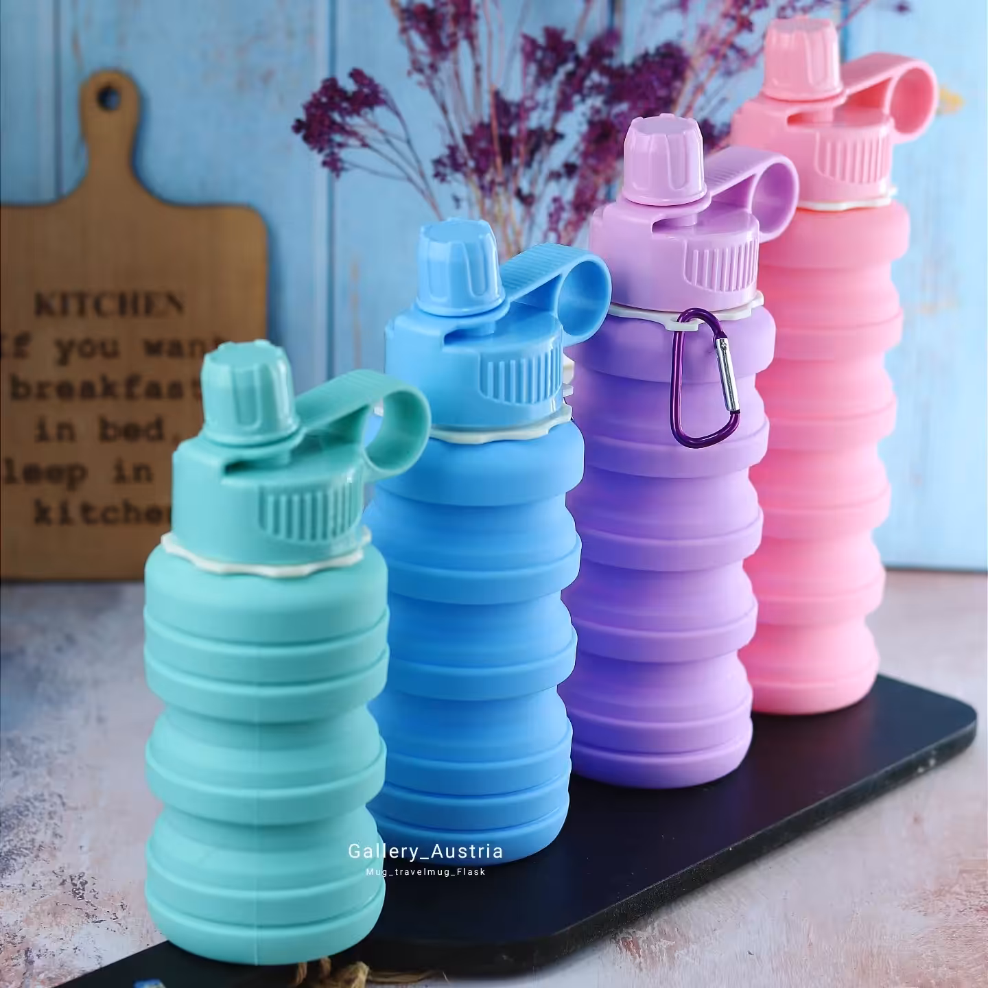 قمقمه تاشو سیلیکونی نشکن ، قابل استفاده در فریزر ، بدون نشتی از درب ، قابلیت تغییر اندازه 