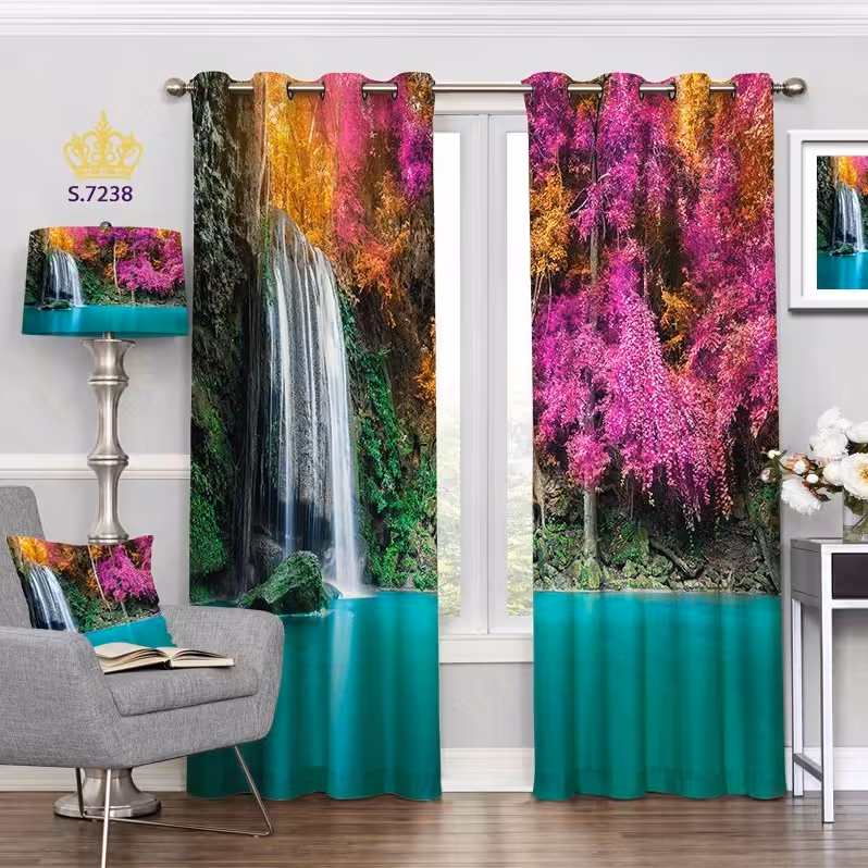 پرده پذیرایی دو قواره طرح منظره کد S7238