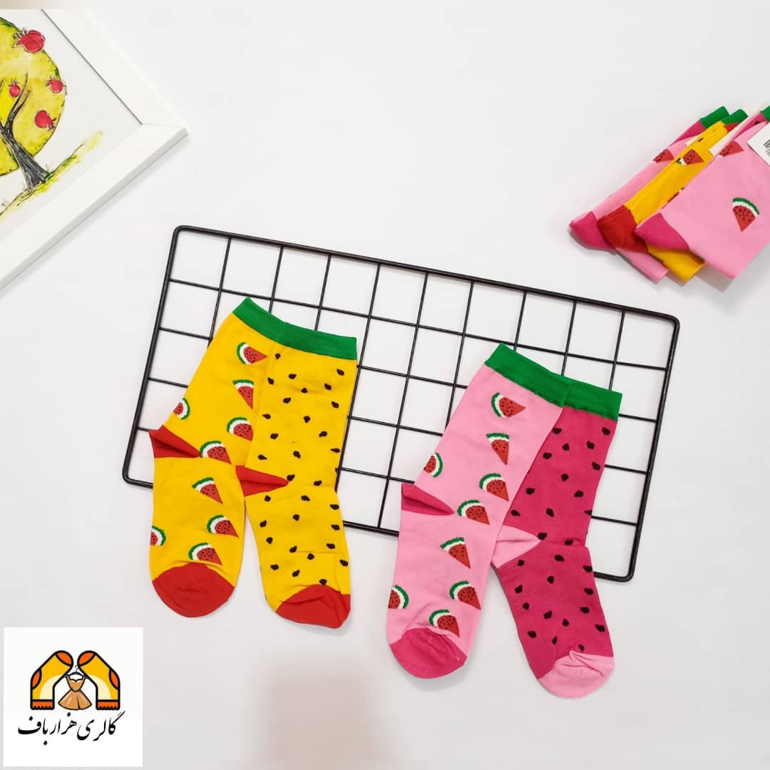جوراب هندوانه ساقدار بزرگسال در دورنگ صورتی و زرد