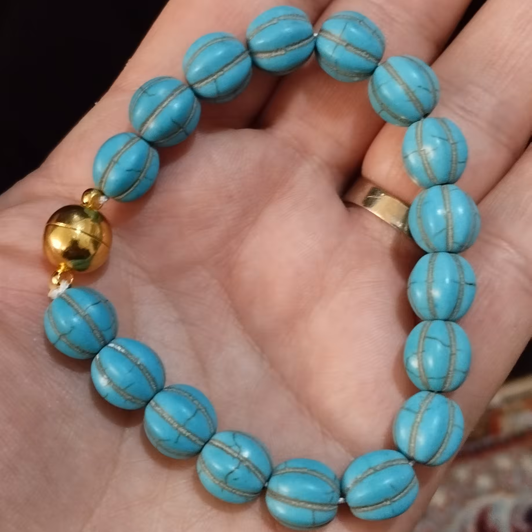 دستبند مهره فیروزه با قفل مگنتی