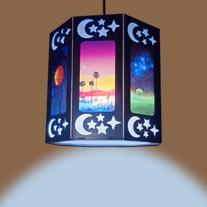 لوستر تک شعله مصور- مدل شب مهتابی- کد N210- رنگ مشکی با سایه آبی- مناسب لامپ کم مصرف