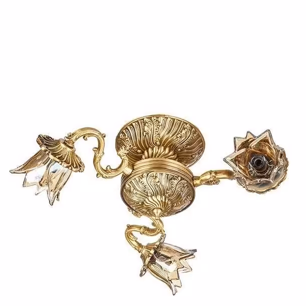 لوستر سینی سقفی سه شعله رنگ طلایی و انتیک